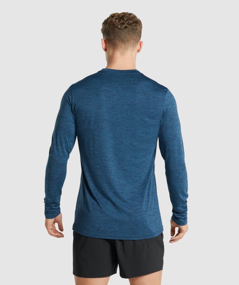 Men's Gymshark Arrival Marl Long Sleeve T-Shirts Navy | CA D6A830